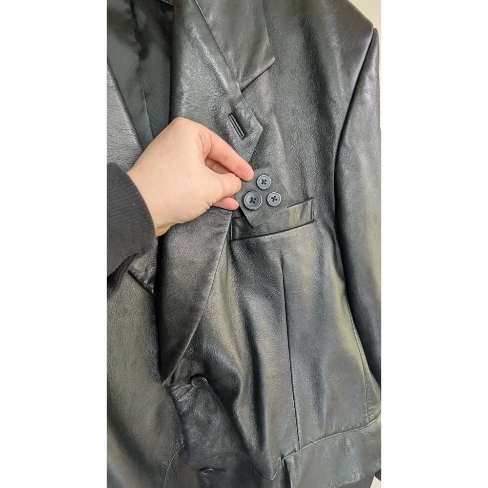 MILEPOST FOUR Mens Vintage Black 100% Leather Blazer Sport Coat‎ Jacket Size 40R